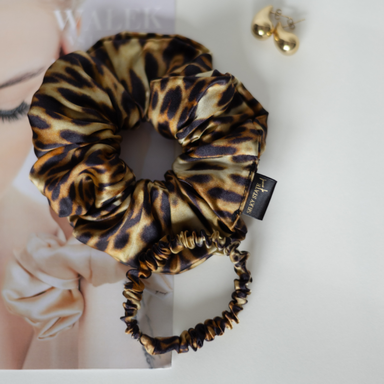 Jedwabna schrunchie Zestaw Mini + Maxi Panterka